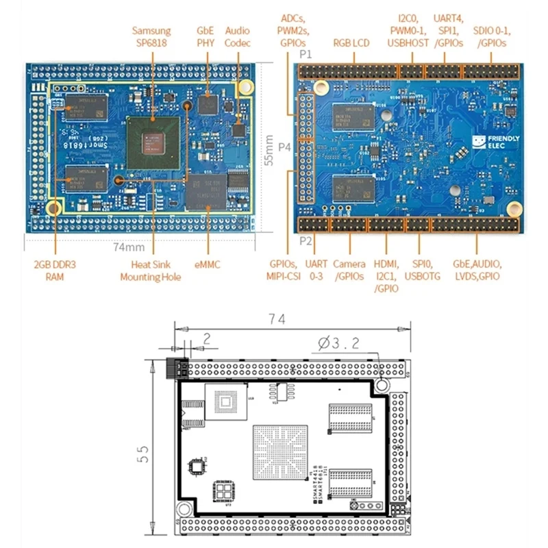 Основная плата Smart6818 + Радиатор S5P6818 Cortex-A53 С восьмиядерным процессором 2 ГБ + 16 ГБ EMMC Learning Development Board . ' - ' . 1