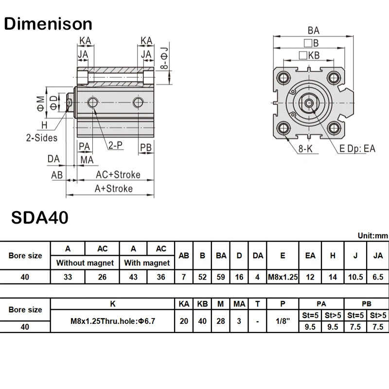 Компактные Воздушные цилиндры SDA40*25 с отверстием 40 мм Пневматический цилиндр двойного действия SDA40X25, SDA40X30, SDA40X40, SDA40X50 . ' - ' . 5