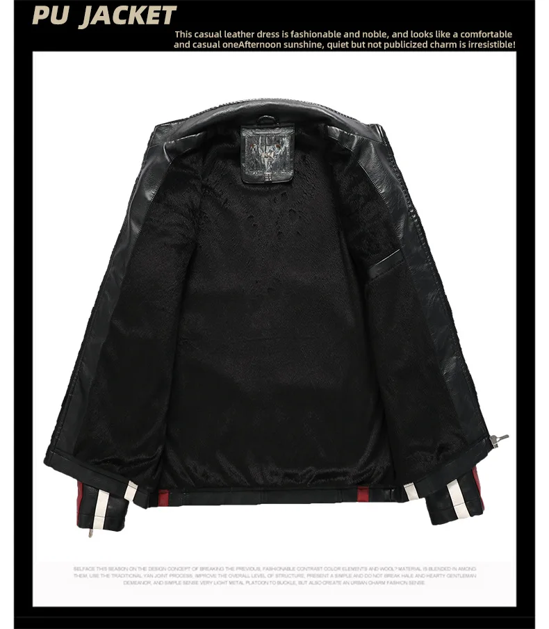 Винтажная мужская куртка из искусственной кожи, мотоциклетные байкерские куртки, повседневное лоскутное пальто на молнии с вышивкой, тонкое флисовое зимнее пальто . ' - ' . 3