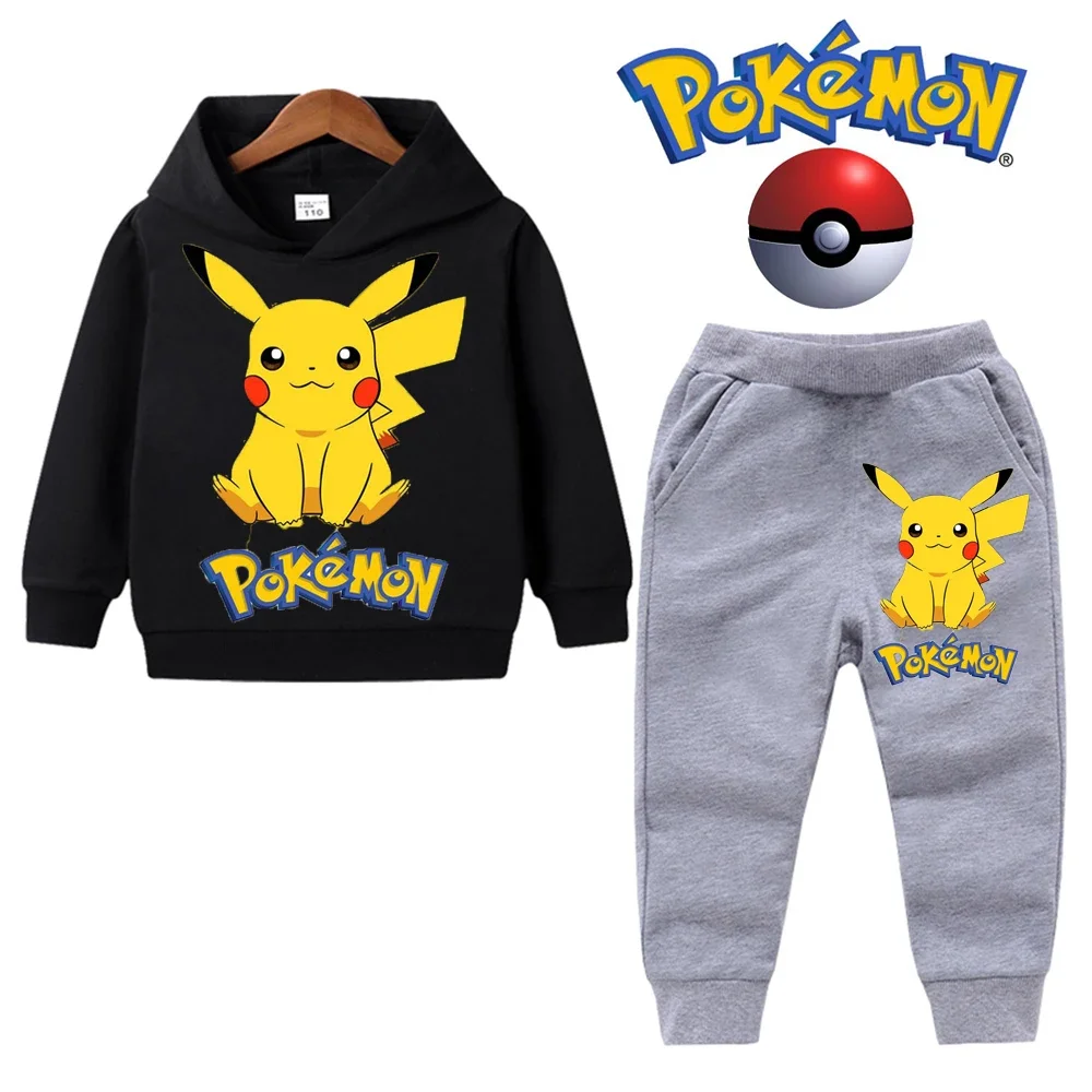 Комплекты с капюшоном Pokemon Pikachu, 2 шт. Топы с Пикачу и длинными рукавами + брюки, детская одежда для мальчиков от 3 до 14 лет, детская одежда с героями мультфильмов, наряды для девочек . ' - ' . 3