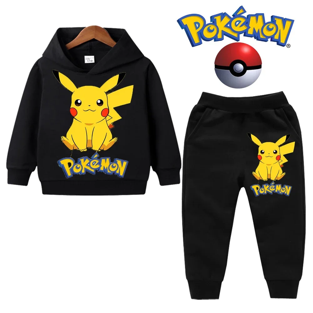 Комплекты с капюшоном Pokemon Pikachu, 2 шт. Топы с Пикачу и длинными рукавами + брюки, детская одежда для мальчиков от 3 до 14 лет, детская одежда с героями мультфильмов, наряды для девочек . ' - ' . 4