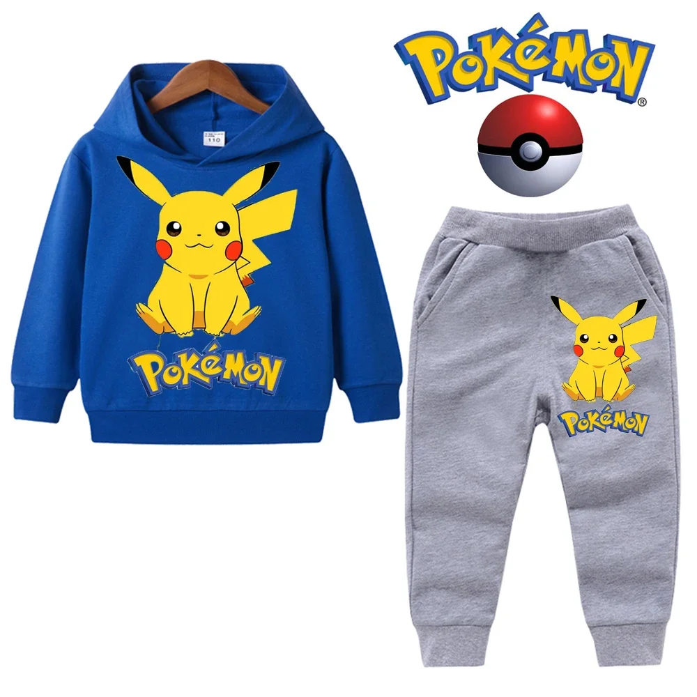 Комплекты с капюшоном Pokemon Pikachu, 2 шт. Топы с Пикачу и длинными рукавами + брюки, детская одежда для мальчиков от 3 до 14 лет, детская одежда с героями мультфильмов, наряды для девочек . ' - ' . 5