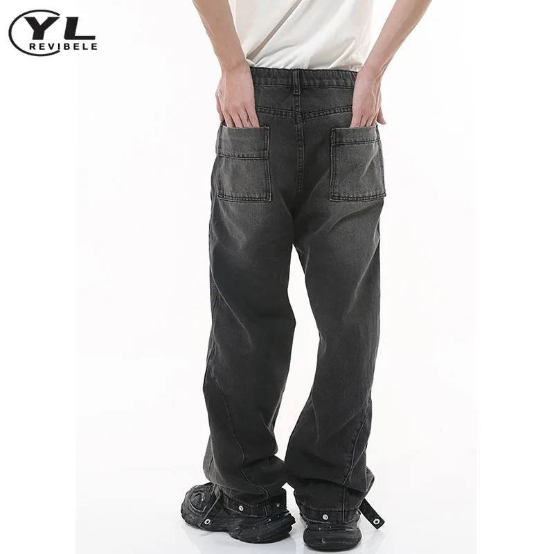 Мужские Винтажные застиранные мешковатые джинсы в стиле Американский хип-хоп, джинсовые брюки с высокой талией и широкими штанинами, мужские уличные модные потертые прямые брюки . ' - ' . 2