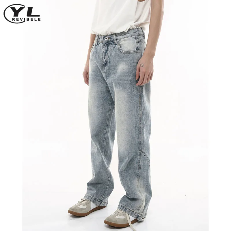 Мужские Винтажные застиранные мешковатые джинсы в стиле Американский хип-хоп, джинсовые брюки с высокой талией и широкими штанинами, мужские уличные модные потертые прямые брюки . ' - ' . 3