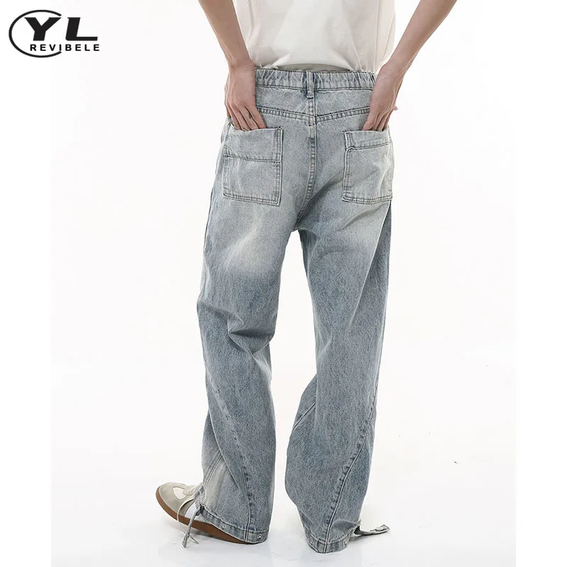Мужские Винтажные застиранные мешковатые джинсы в стиле Американский хип-хоп, джинсовые брюки с высокой талией и широкими штанинами, мужские уличные модные потертые прямые брюки . ' - ' . 4