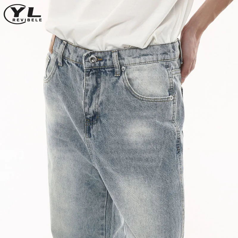 Мужские Винтажные застиранные мешковатые джинсы в стиле Американский хип-хоп, джинсовые брюки с высокой талией и широкими штанинами, мужские уличные модные потертые прямые брюки . ' - ' . 5