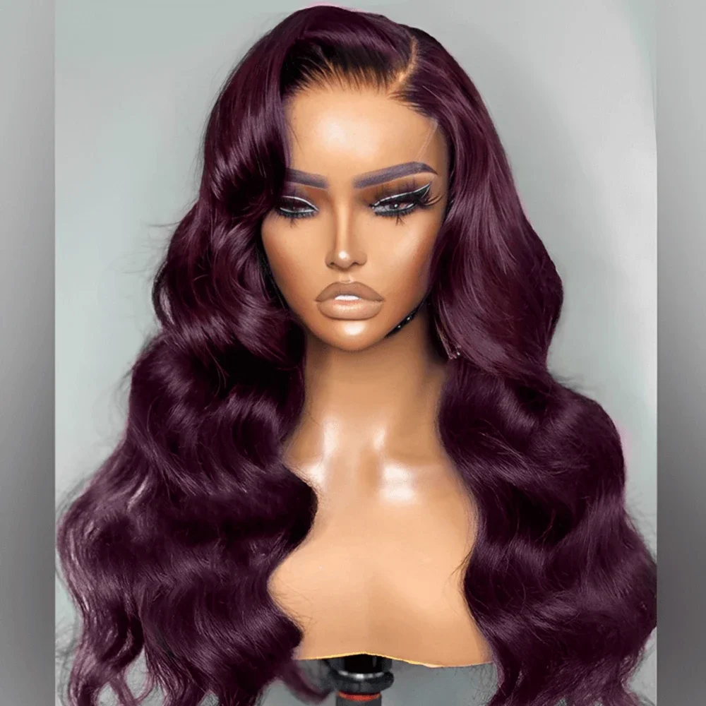Темно-бордовые парики на кружеве Синтетические Бесклеевые 13X4 Темно-фиолетовые парики на кружеве с объемной волной для женщин, предварительно выщипанные из волос младенца . ' - ' . 2