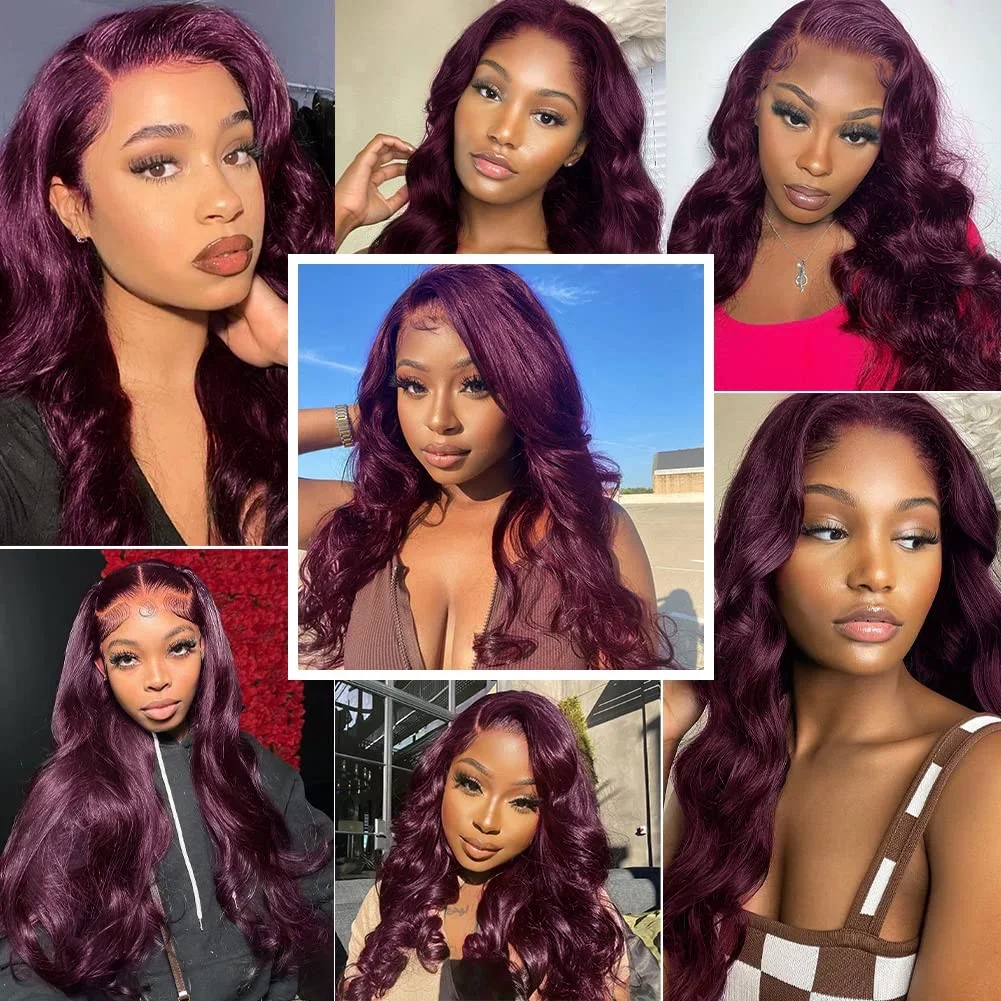 Темно-бордовые парики на кружеве Синтетические Бесклеевые 13X4 Темно-фиолетовые парики на кружеве с объемной волной для женщин, предварительно выщипанные из волос младенца . ' - ' . 4