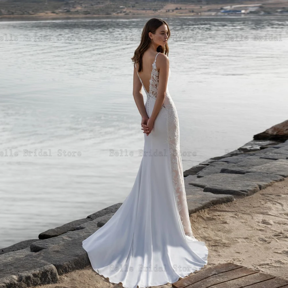 Классические свадебные платья Русалки для невесты с V образным вырезом без рукавов для новобрачных с аппликацией на спине и шлейфом Vestidos De Novia 2023 . ' - ' . 1
