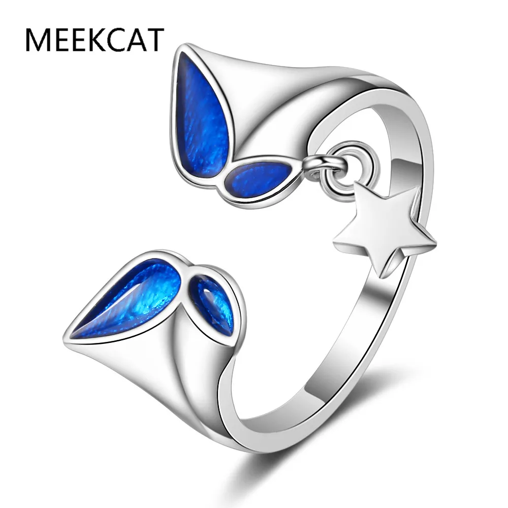 Подлинное кольцо с бабочкой из стерлингового серебра 925 пробы с голубой эмалью, регулируемое на палец для женщин, Свадебное Обручальное кольцо, Ювелирные изделия SCR448 . ' - ' . 0
