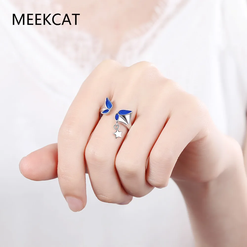 Подлинное кольцо с бабочкой из стерлингового серебра 925 пробы с голубой эмалью, регулируемое на палец для женщин, Свадебное Обручальное кольцо, Ювелирные изделия SCR448 . ' - ' . 2