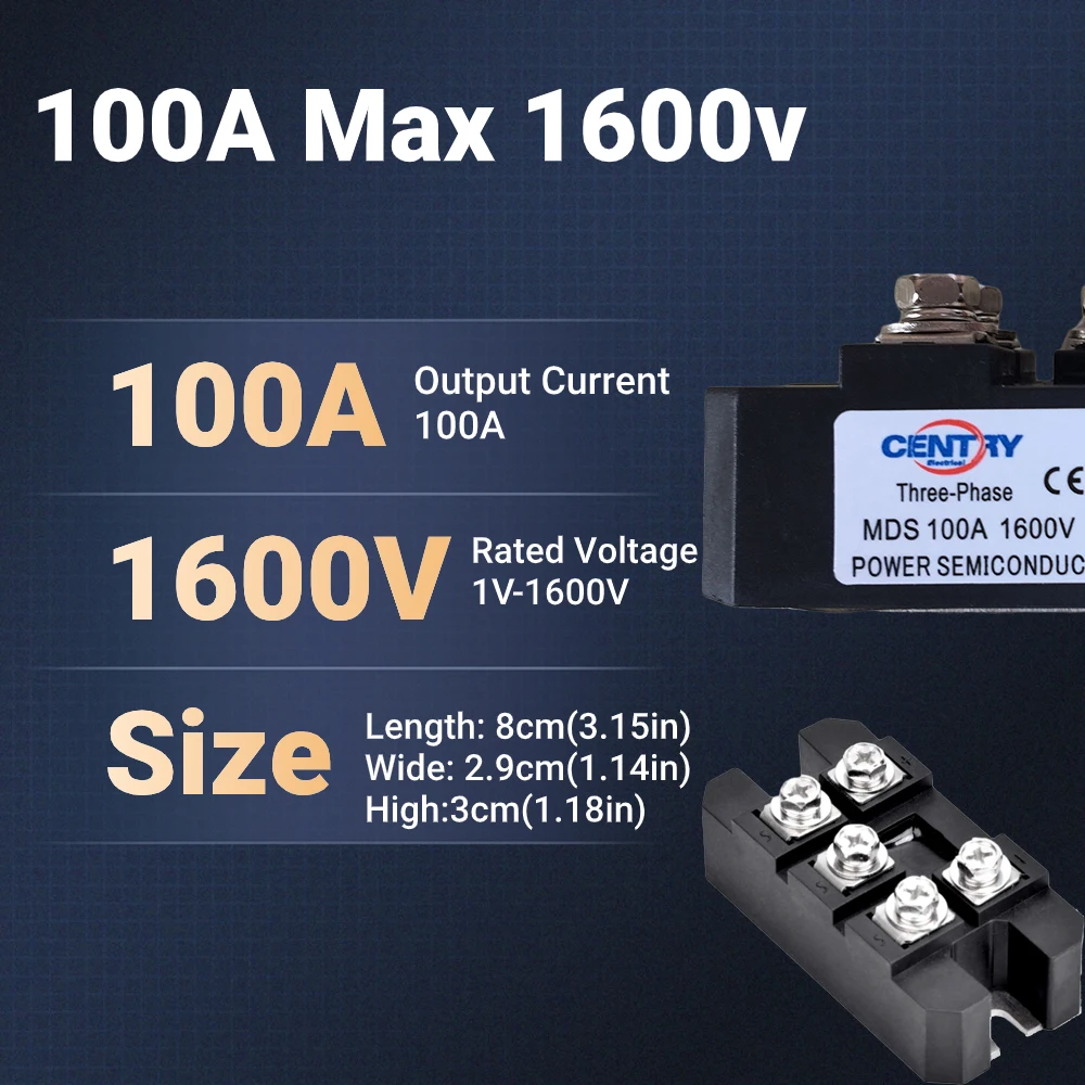 Трехфазные мостовые выпрямительные модули Регулятор 100A 1600V 3-фазный диодный выпрямитель в однофазный для ветряного генератора . ' - ' . 0
