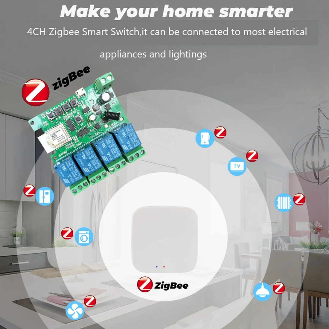 Zigbee Tuya Smart 4CH Релейный Модуль DC5V 7-32 В rf433 МГц Пульт Дистанционного Управления Выключателем Света Работает с Alexa Google Home . ' - ' . 3