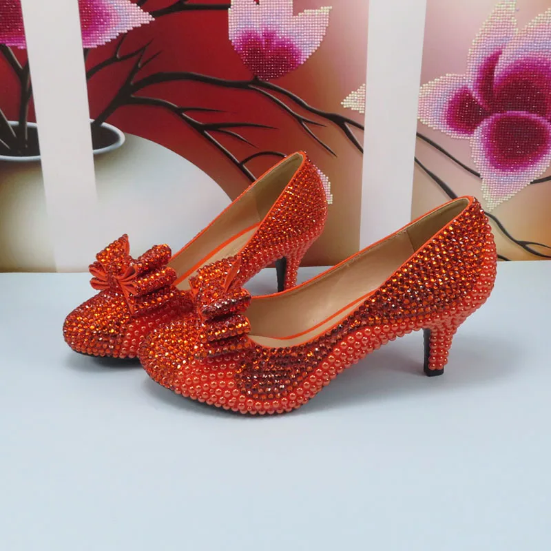 BaoYaFang оранжевый Кристалл свадебные туфли и сумочка для женщин горный хрусталь насосы обувь женщина круглый носок насосы высокого . ' - ' . 3