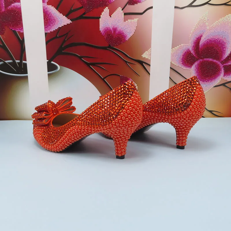BaoYaFang оранжевый Кристалл свадебные туфли и сумочка для женщин горный хрусталь насосы обувь женщина круглый носок насосы высокого . ' - ' . 4