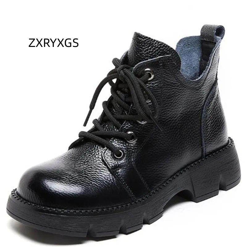 ZXRYXGS/2023; Осенние ботинки из натуральной кожи в британском стиле на шнуровке; Нескользящие Ботинки в Римском стиле На толстой подошве; Модные Универсальные Женские Ботильоны . ' - ' . 0