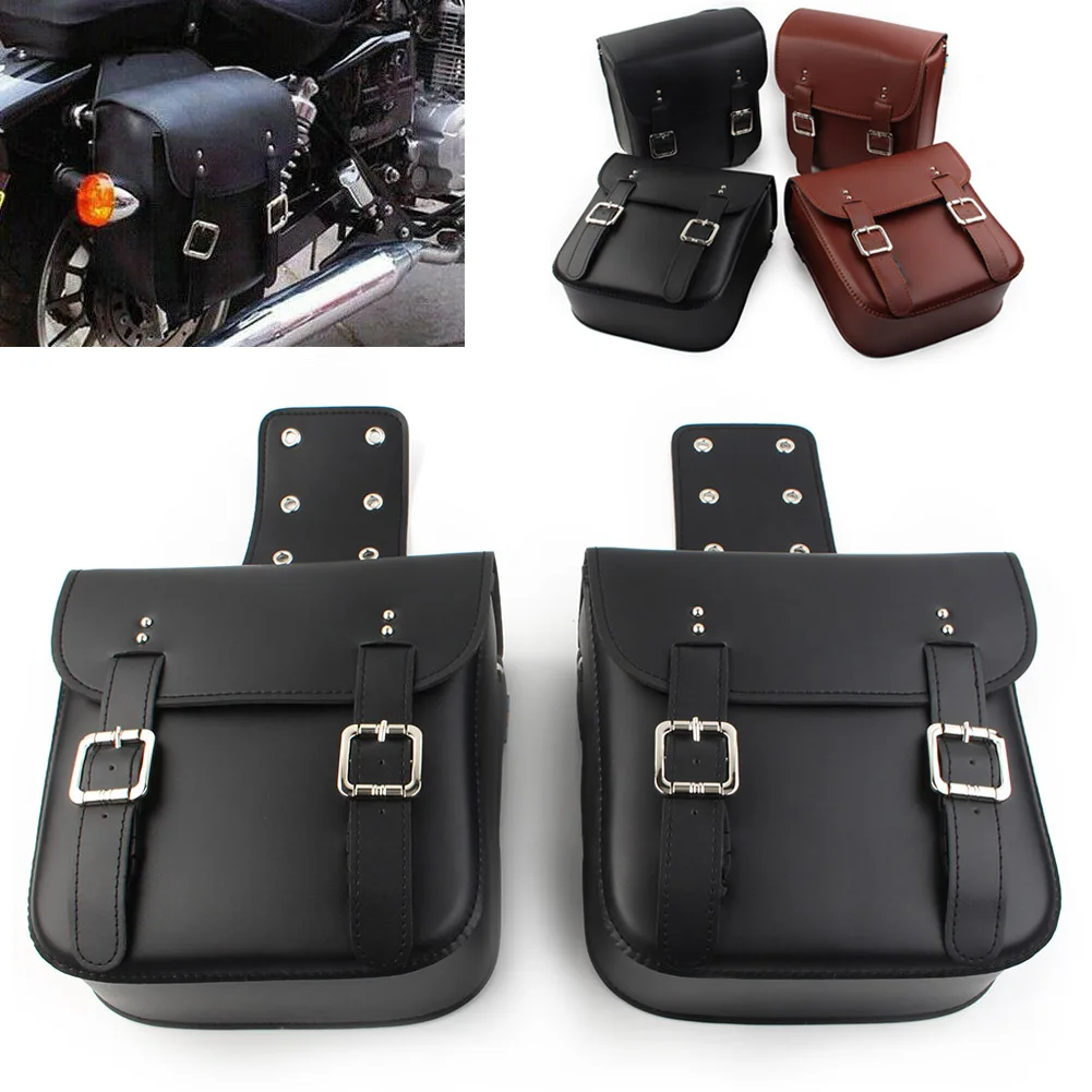 2шт Мотоциклетные кожаные боковые седельные сумки для Harley Sportster XL883 XL1200 Черный/коричневый . ' - ' . 0