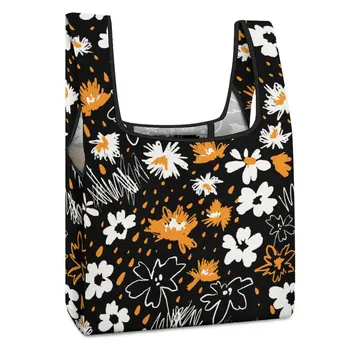 Сумки для покупок с индивидуальным рисунком, Черная сумка-тоут, Большая сумка для путешествий, портативная многоразовая сумка для покупок, сумки для супермаркетов с двойным ремешком