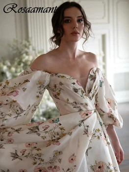 Элегантные свадебные платья с высоким разрезом с цветочным принтом, трапециевидные свадебные платья с открытыми плечами и коротким рукавом, Robe De Mariée