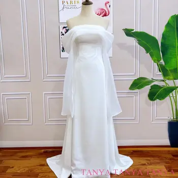 Элегантное простое свадебное платье-футляр без бретелек с открытыми плечами Illusion3 / 4 рукава, изящная шнуровка сзади, свадебные платья TT608