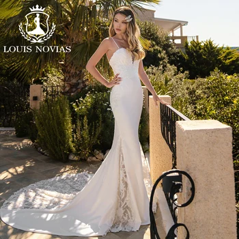Свадебные платья Русалки LOUIS NOVIAS 2023, Атласное свадебное платье на бретельках, расшитое бисером, Vestidos De Novia