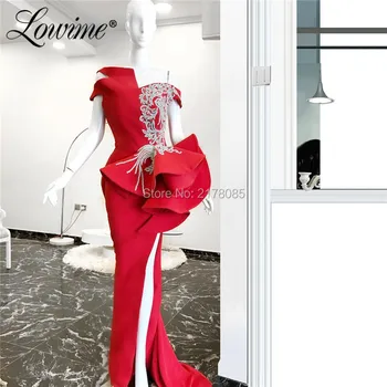 Вечернее платье от Кутюр с кристаллами, расшитое бисером, красные платья для выпускного вечера в стиле Русалки на одно плечо 2019, сексуальные вечерние платья с высоким разрезом, Robe De Soiree