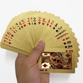 Карты для покера с позолотой, покрытые фольгой, Игровая Колода для покера, Набор для покера из золотой фольги, Пластиковая Волшебная карта, Водонепроницаемые Волшебные Карты Золотистого цвета