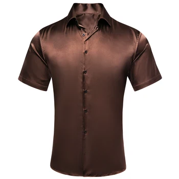 Кофейно-коричневые мужские рубашки с короткими рукавами, Жаккардовый шелк с цветочным узором Пейсли, весенне-летняя рубашка, блузка для мужчин, деловая свадебная мода