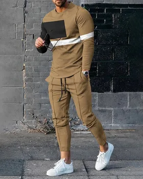 Летний модный мужской спортивный костюм с 3D принтом, футболка с длинным рукавом, брюки, комплект одежды из 2 предметов, спортивные штаны, спортивный костюм, одежда оверсайз