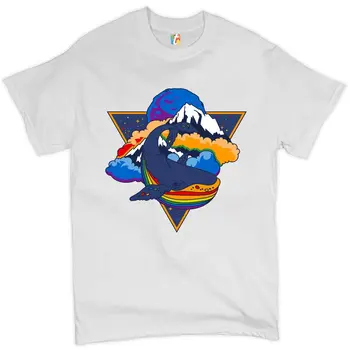 Футболка Rainbow Space Whale, мужская футболка с надписью 