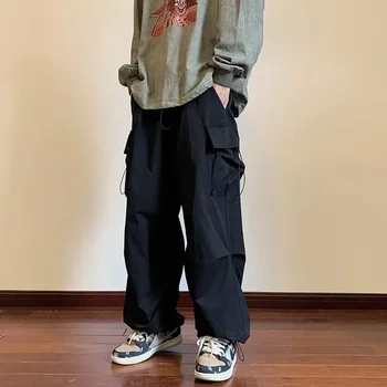 Мужские однотонные брюки-карго 2023 Harajuku с эластичным поясом и боковым карманом, спортивные брюки, мужские повседневные мешковатые Длинные брюки в стиле хип-хоп на шнурке