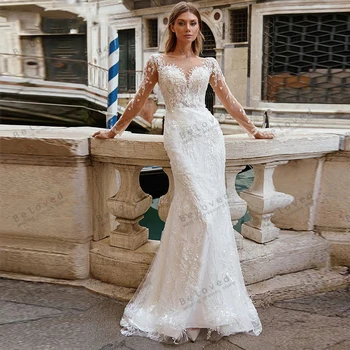 Великолепные свадебные платья с кружевными аппликациями, пышные рукава-футляр, Русалка с открытой спиной 2023, Vestidos De Novia 2024