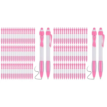 100шт Розовые ленточные ручки оптом, черные чернила, выдвижные шариковые ручки для канцелярских товаров, подарок для женщин и девочек, прочный