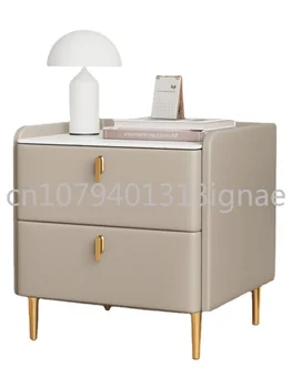 Элегантный прикроватный столик, легкая роскошь и простота, современная спальня, шкафчик из массива дерева с каменной плитой, маленький