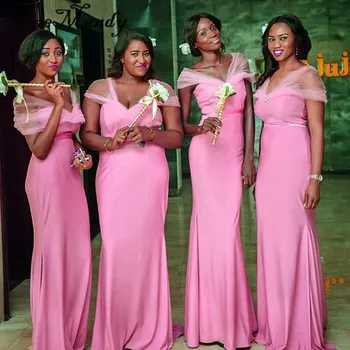 Розовые платья подружек невесты в стиле Русалки, Длинное Сексуальное Прозрачное Свадебное платье-футляр С открытыми плечами Для женщин, Африканская подружка невесты