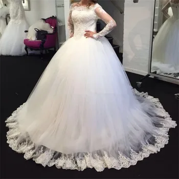 Свадебные платья ANGELSBRIDEP Vestido De Noiva с длинным рукавом, большие размеры, Иллюзионные аппликации, Бисерное кружево, свадебное платье принцессы трапециевидной формы