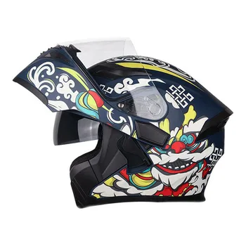 Байкерский шлем Lion Flip Up, Износостойкие аксессуары для мотоциклов, Дышащий шлем для мотокросса, защита головы от падения Для мужчин, M-2XL