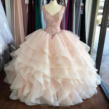 ANGELSBRIDEP Принцесса Светло-Розовое Многоуровневое Бальное платье, Пышные Платья для 15-летней девочки, Вечеринка в честь Дня рождения, Vestidos De 15 Años