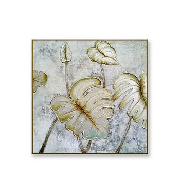 картины маслом ручной работы для стены гостиной с пейзажем в виде листьев Лотоса, текстура акриловой картины, художественное произведение для украшения дома в спальне