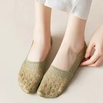 Удобная модная нескользящая сетка в полоску для девочек, чулочно-носочные изделия Без следов, женские невидимые носки, летние тапочки-носочки, Корейские носки-лодочки
