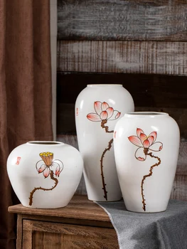 Украшение вазы, цветочная композиция в гостиной, керамический цветочный горшок, новая посуда из сухих цветов в китайском стиле, Цзиндэчжэньский ретро-маленький п