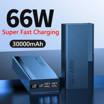 66 Вт Супер Быстрая Зарядка Power Bank 30000 мАч для iPhone 14 12 Samsung Huawei Внешнее Зарядное Устройство PD 20 Вт 4 USB Порта Powerbank