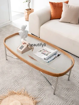 журнальный столик zq Nordic из нержавеющей стали, современная гостиная, минималистичный диван из массива дерева, стеклянный стол Changhong