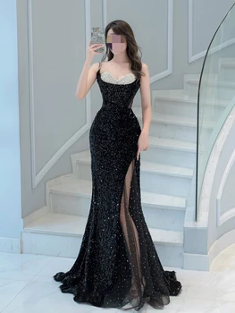 Ashely Alsa Элегантные готические вечерние платья Русалки черного цвета с блестками, сексуальное длинное женское платье с открытой спиной, праздничные выпускные вечера