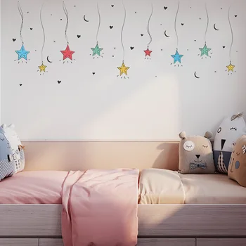 Наклейки на стену с креативными звездами, Декор детской спальни для мальчиков и девочек, Настенная роспись для детской, Декор для детской Комнаты, Обои, Съемные Наклейки на стены