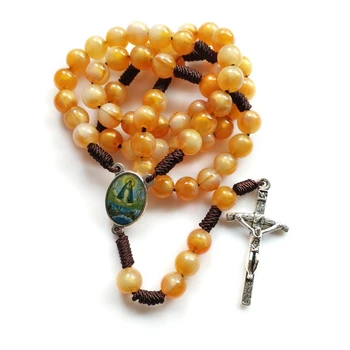 Круглое ожерелье из акриловых бусин с четками винтажного плетения, католический Религиозный кулон с крестом Иисуса, ожерелья для мужчин и женщин