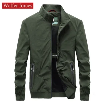 Повседневная куртка 2024, мужская Весна и осень, Свободный размер, Универсальное эластичное ветрозащитное пальто с воротником-стойкой, модное