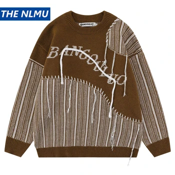 Вязаный свитер в стиле хип-хоп, Уличная одежда, пуловер с кисточками в стиле пэчворк, свитера, мужской повседневный трикотаж в стиле харадзюку, Одежда унисекс Y2K