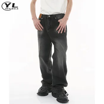 Мужские Винтажные застиранные мешковатые джинсы в стиле Американский хип-хоп, джинсовые брюки с высокой талией и широкими штанинами, мужские уличные модные потертые прямые брюки