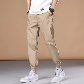 Мужские летние брюки из ледяного шелка, ультратонкие, свободные, универсальные модные Корейские мужские тонкие Летние Спортивные быстросохнущие брюки с окантовкой по щиколотку